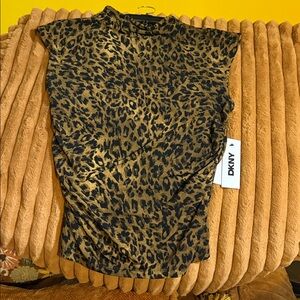 DKNY Black and Brown Animal Print Short Sleeve Top